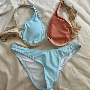 Colorblock Bikini Set in Blue and Coral
